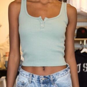 Brandy Melville Dalia Ribbed Buttoned Tank Top in Sage Green